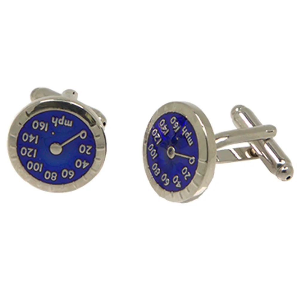 Silvertone Novelty Speedometer Cufflinks with Jewelry Box