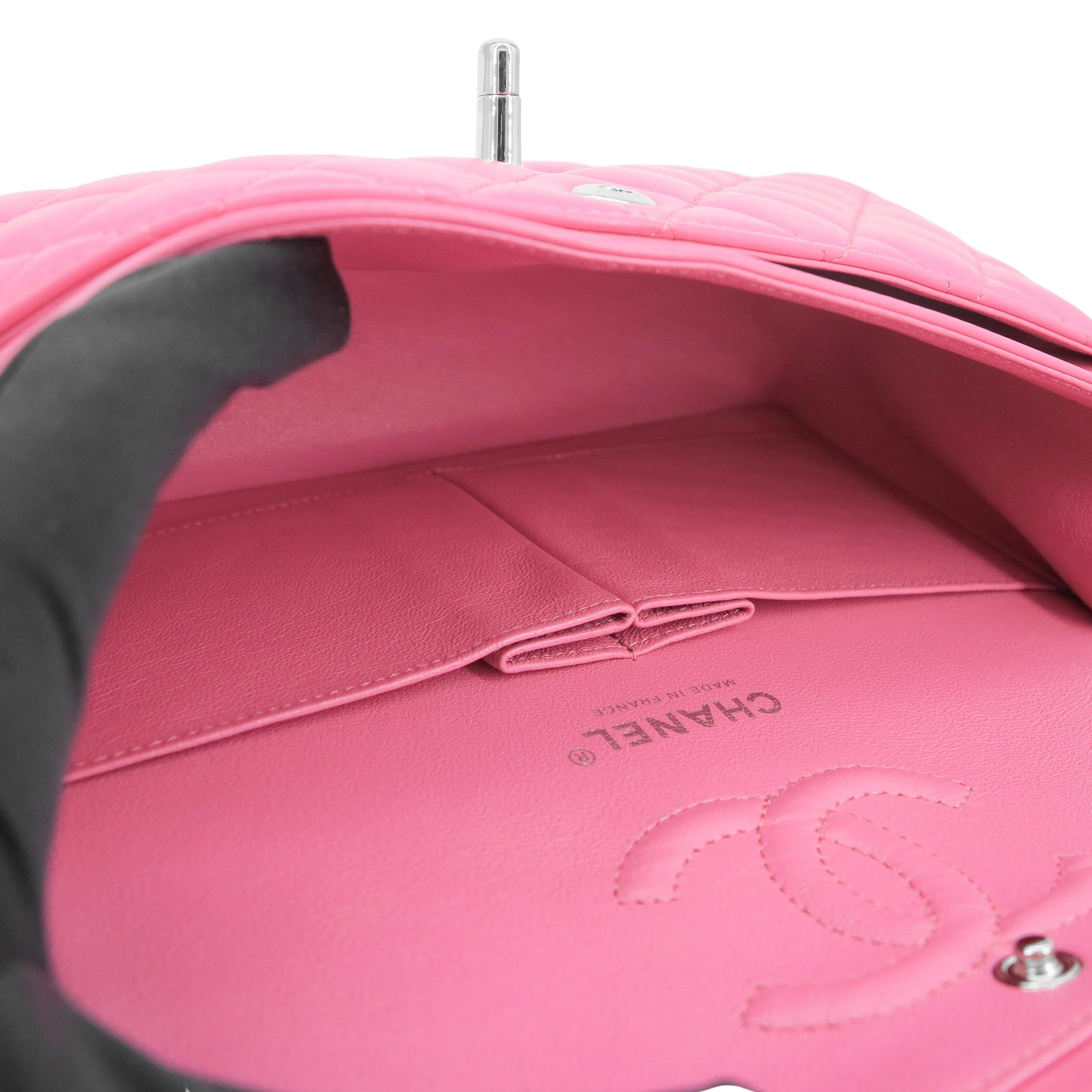 Small Classic Double Flap Bag in Barbie Pink Lambskin