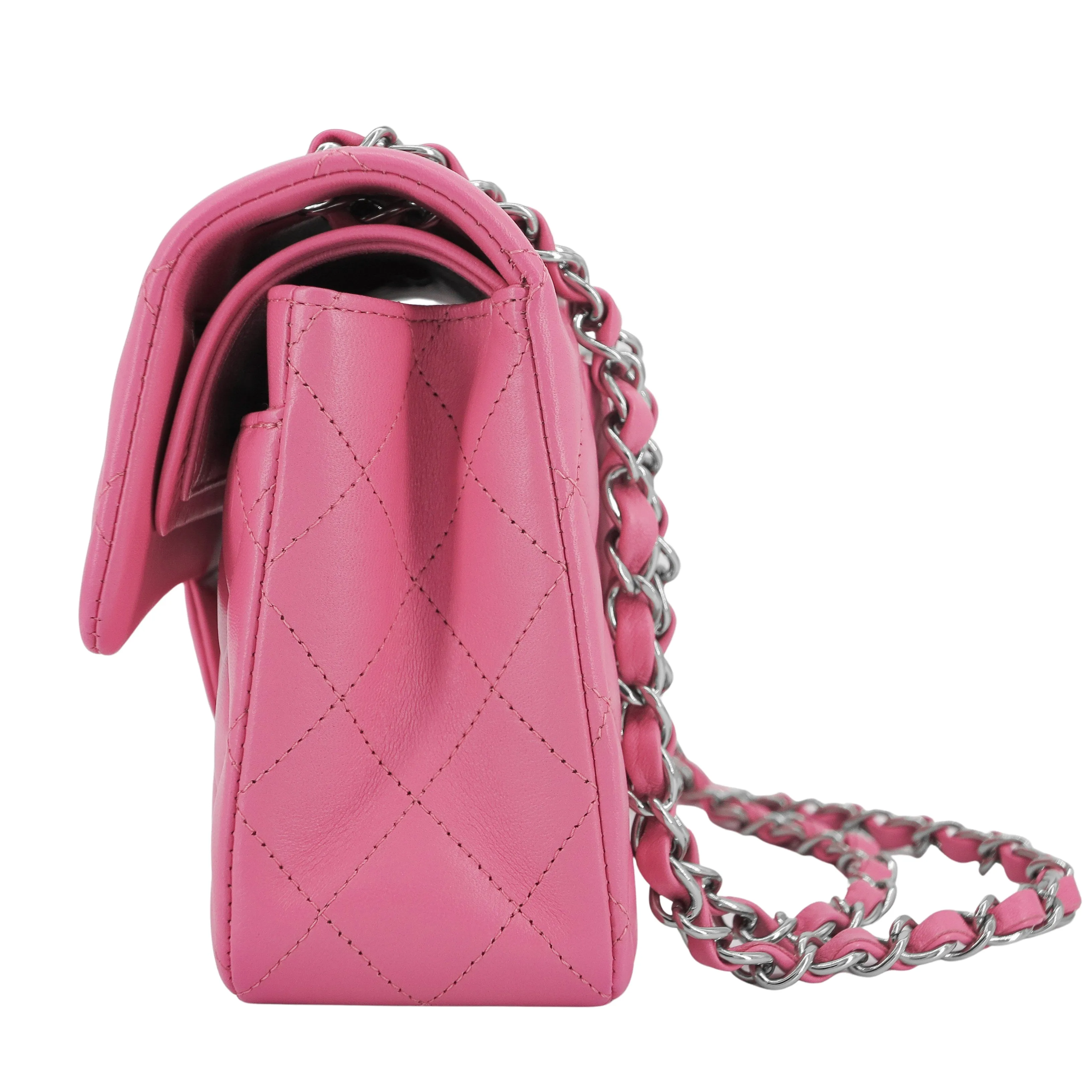 Small Classic Double Flap Bag in Barbie Pink Lambskin