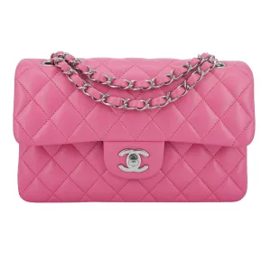 Small Classic Double Flap Bag in Barbie Pink Lambskin