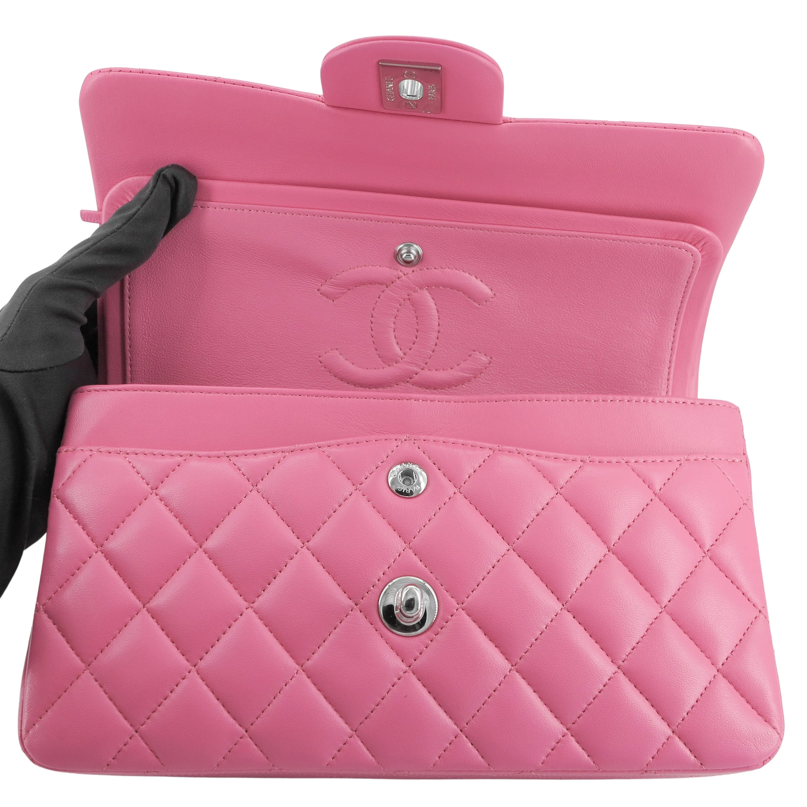 Small Classic Double Flap Bag in Barbie Pink Lambskin