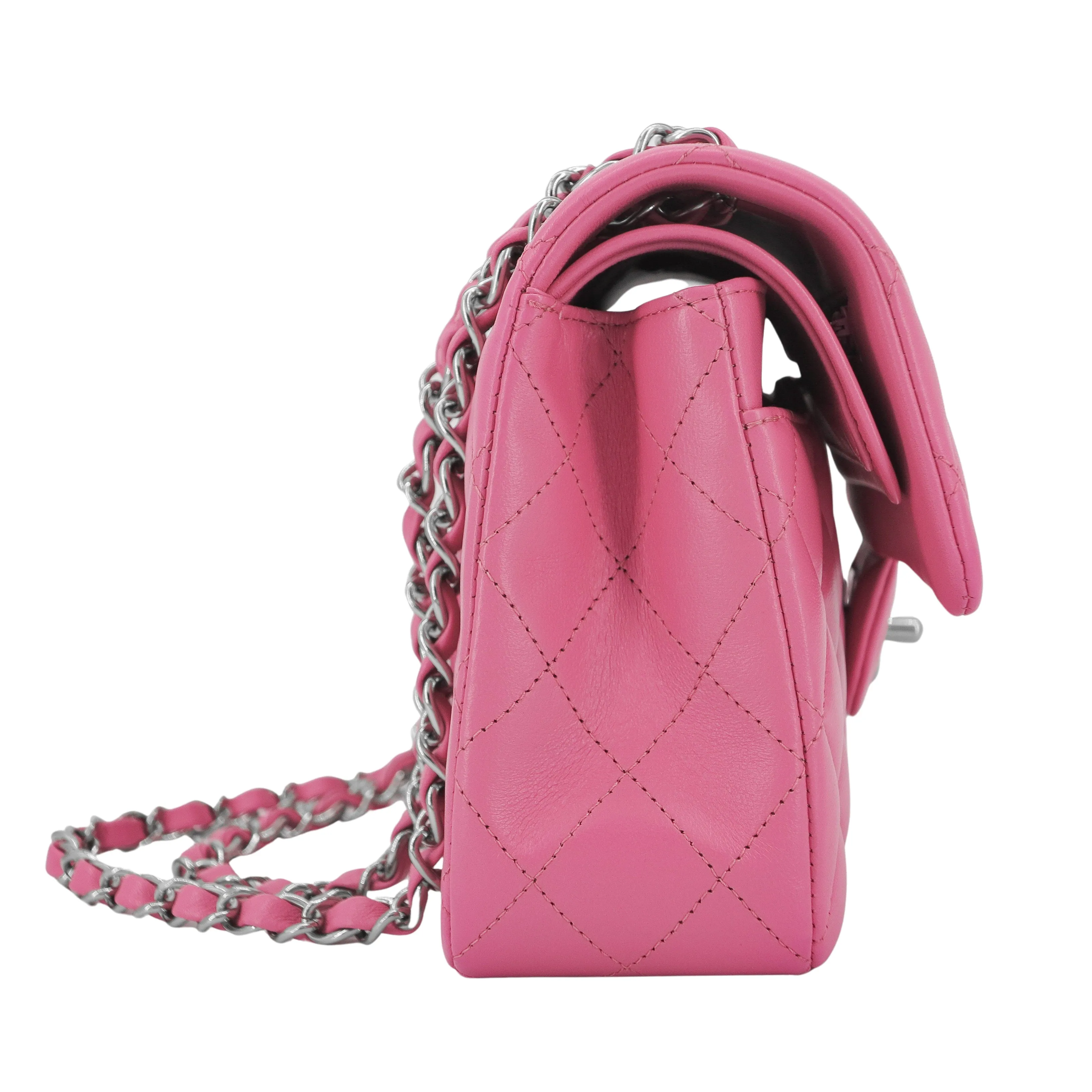 Small Classic Double Flap Bag in Barbie Pink Lambskin