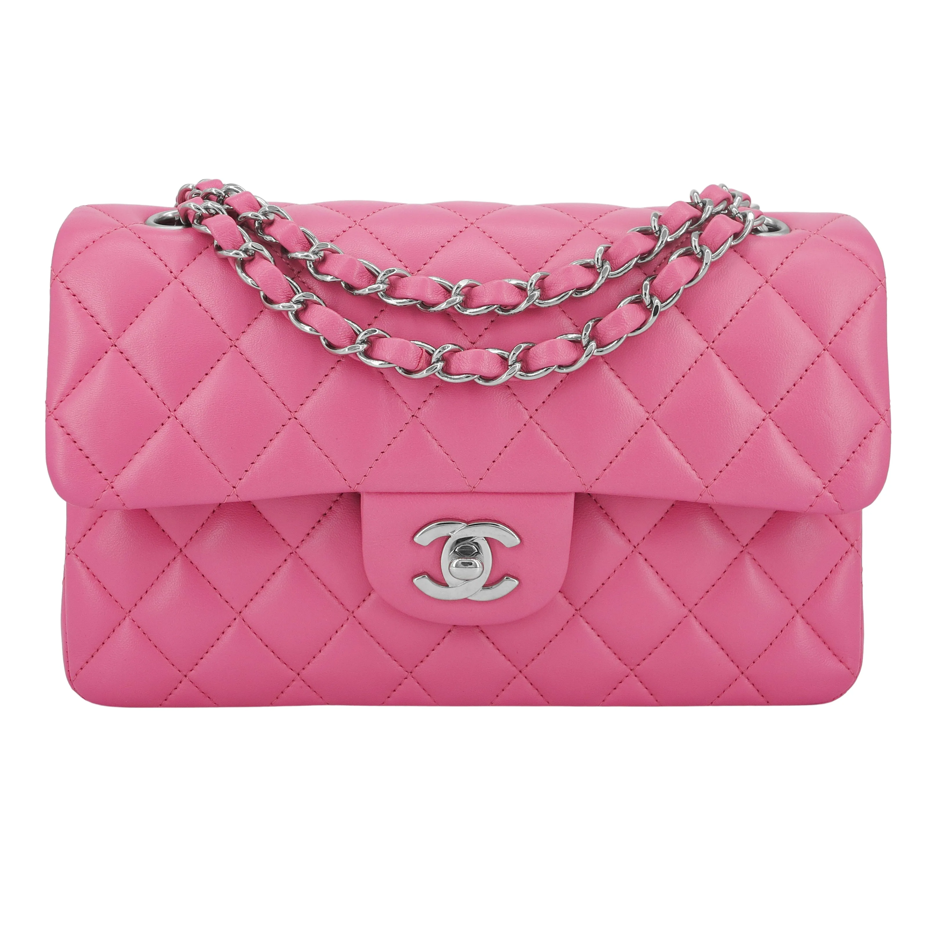 Small Classic Double Flap Bag in Barbie Pink Lambskin