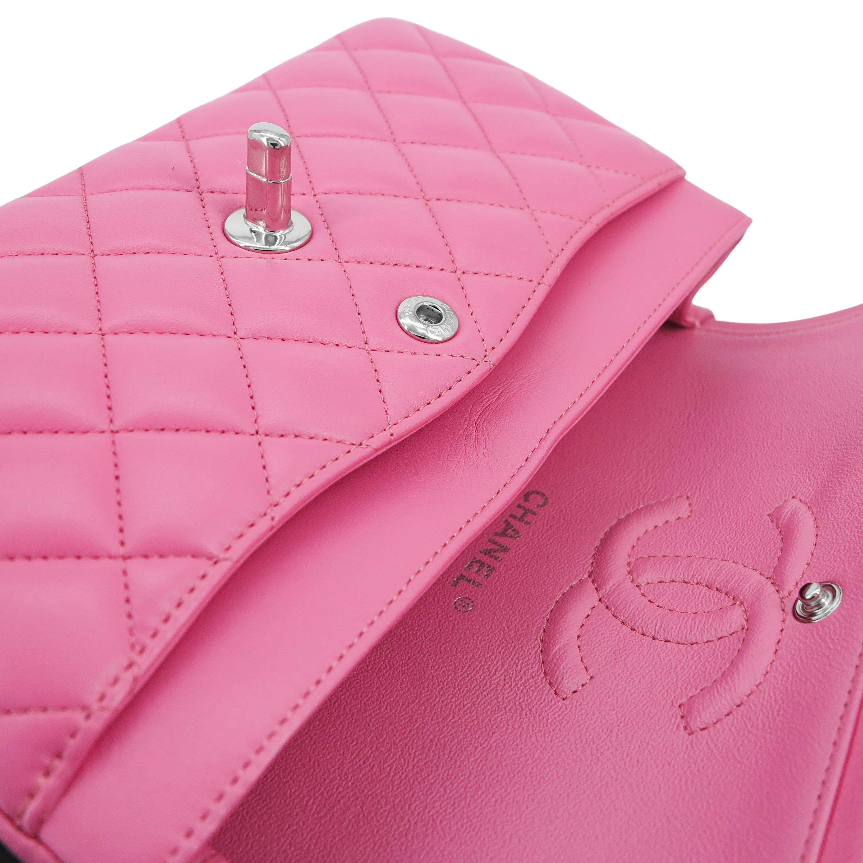 Small Classic Double Flap Bag in Barbie Pink Lambskin