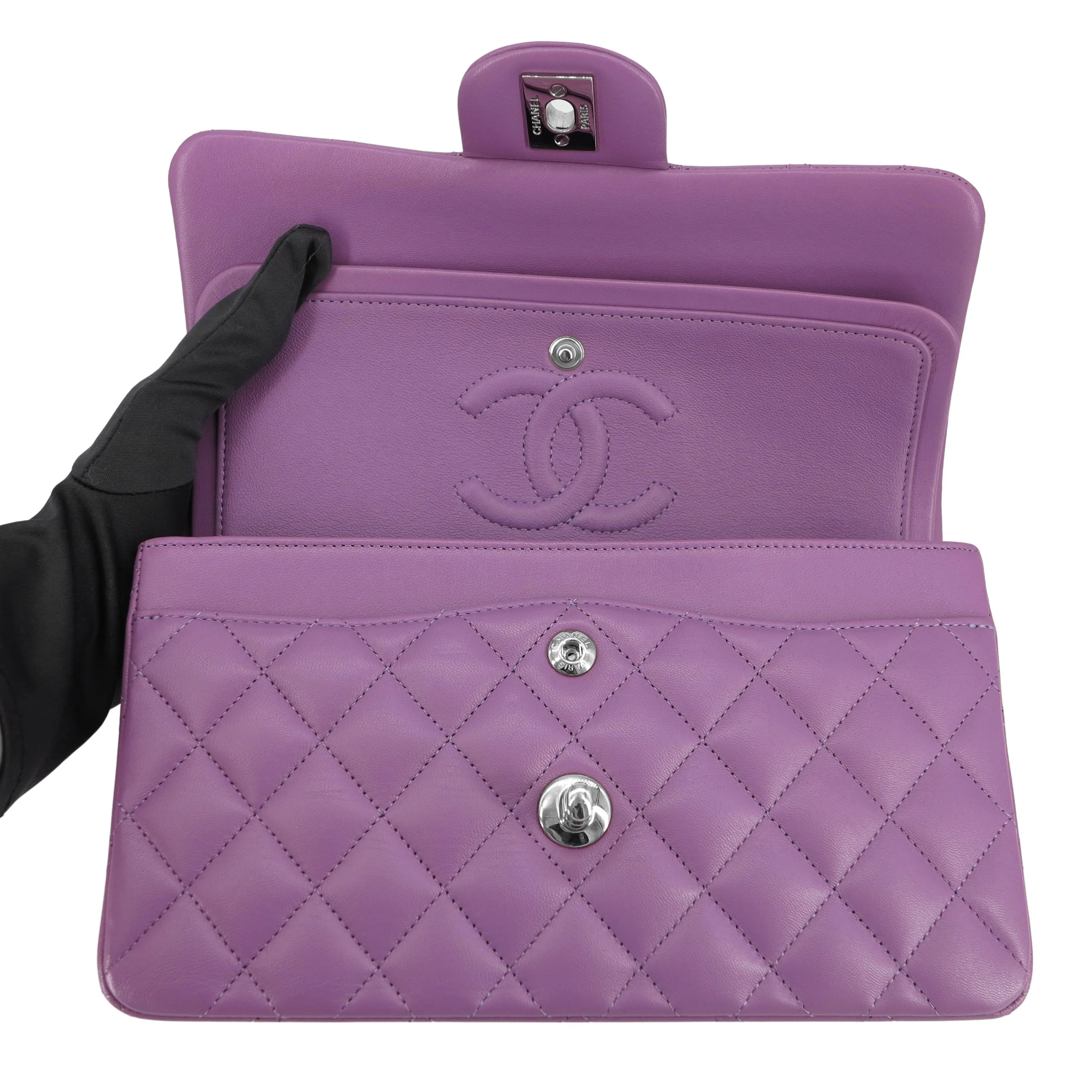 Small Classic Double Flap Bag in Purple Lambskin