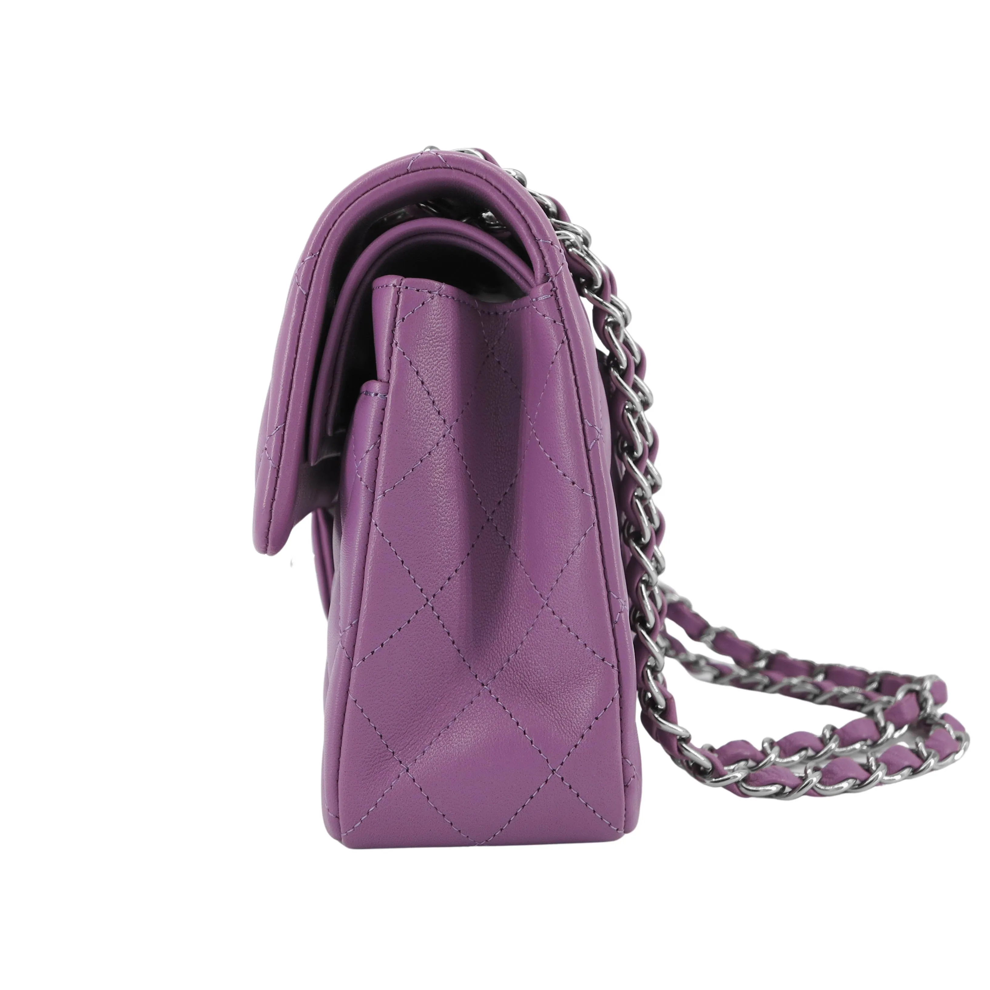 Small Classic Double Flap Bag in Purple Lambskin