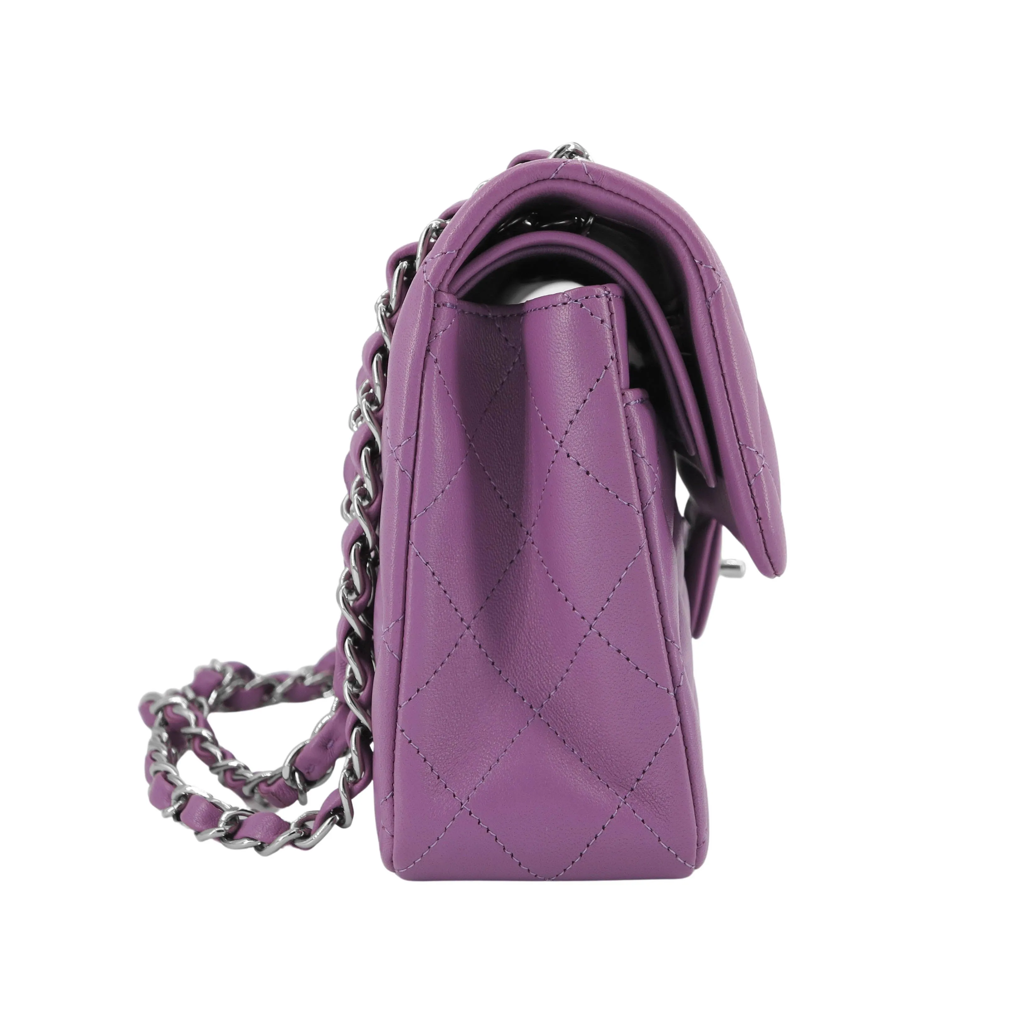 Small Classic Double Flap Bag in Purple Lambskin
