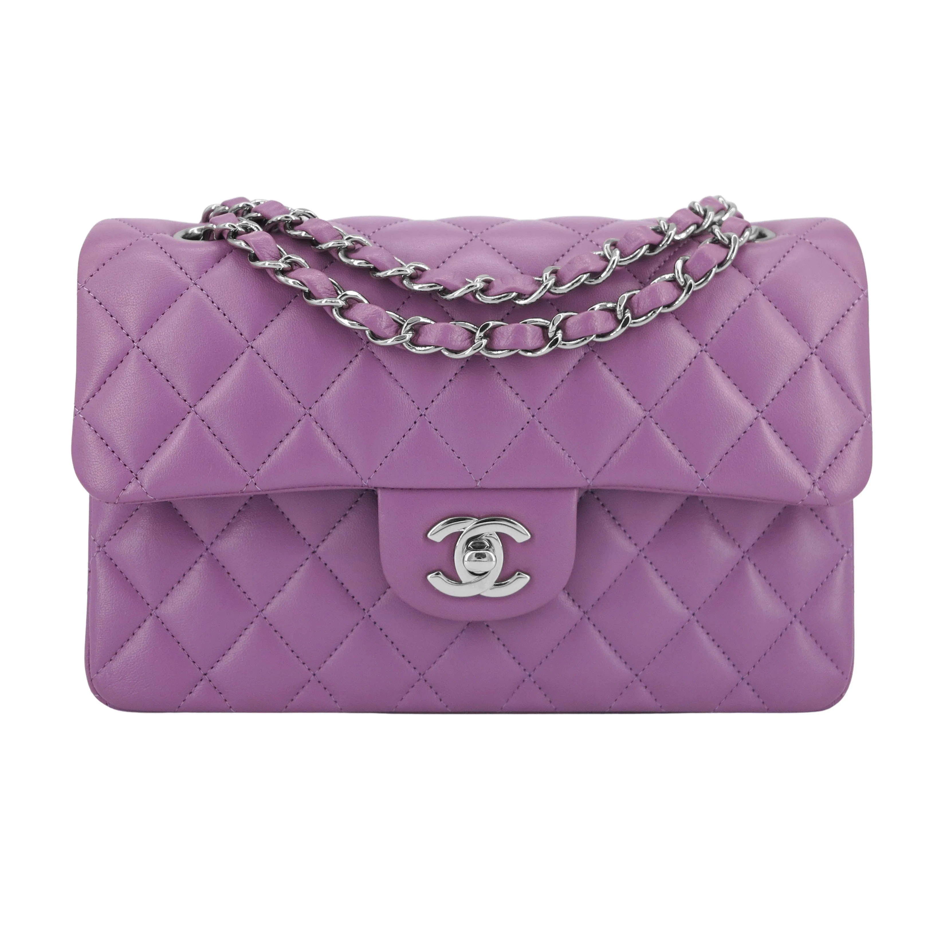 Small Classic Double Flap Bag in Purple Lambskin