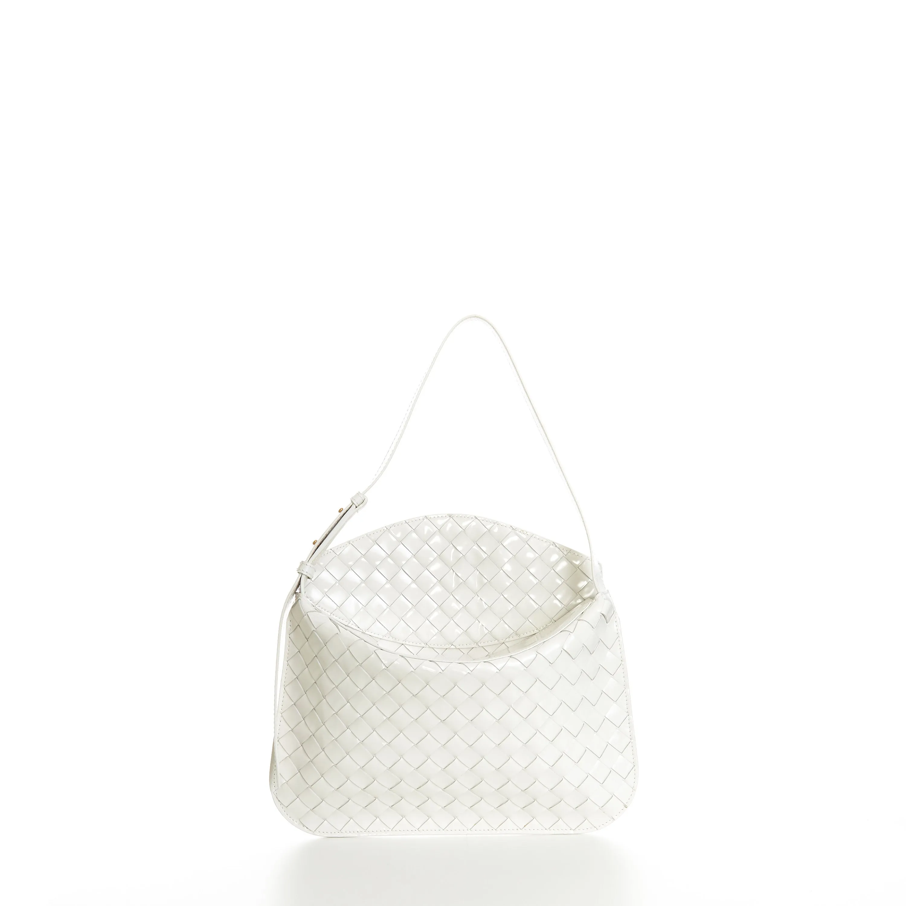 Small FLAP Bag In Bottega White Intrecciato Brushed Leather