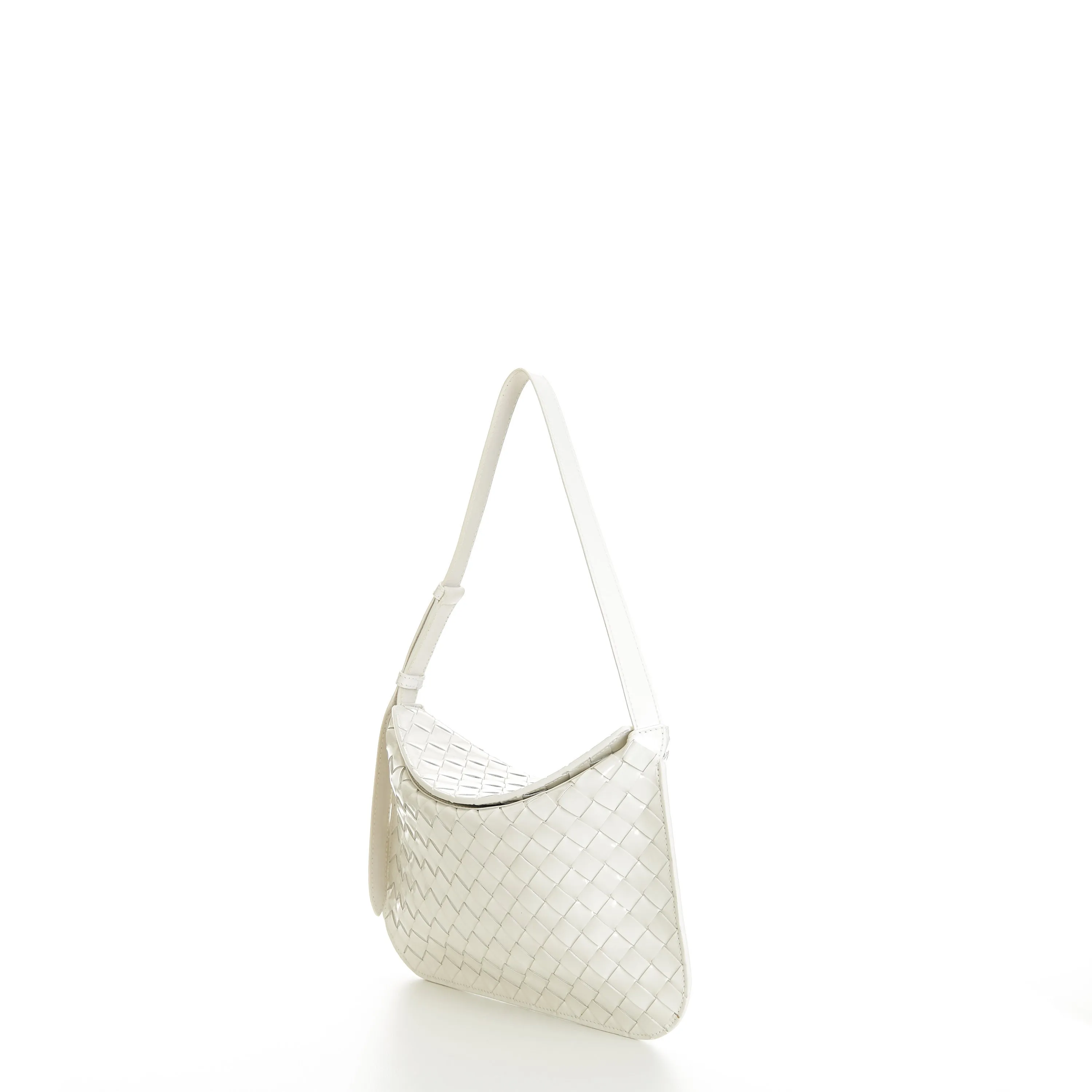 Small FLAP Bag In Bottega White Intrecciato Brushed Leather