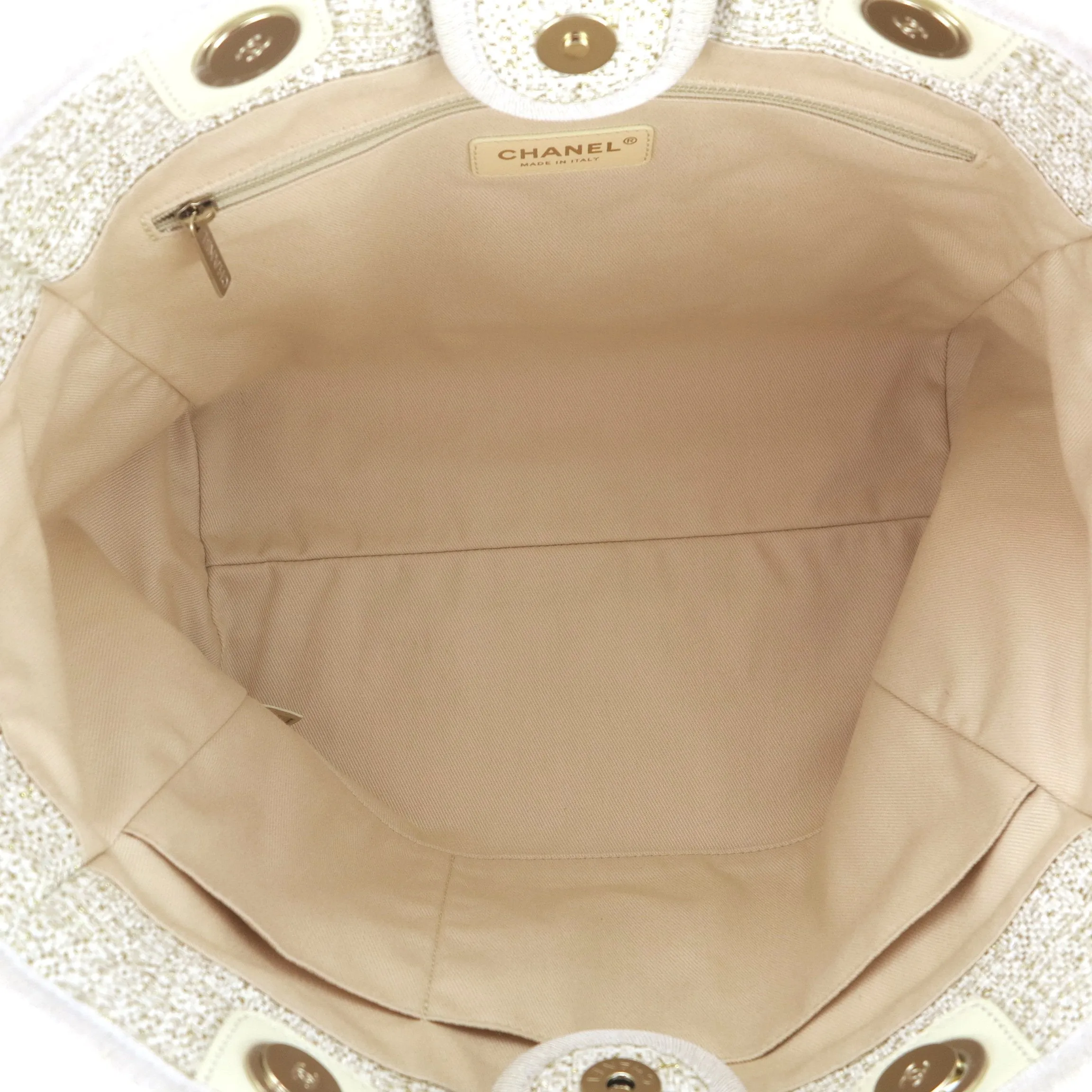 Small Glitter Deauville Tote Bag in Beige Canvas