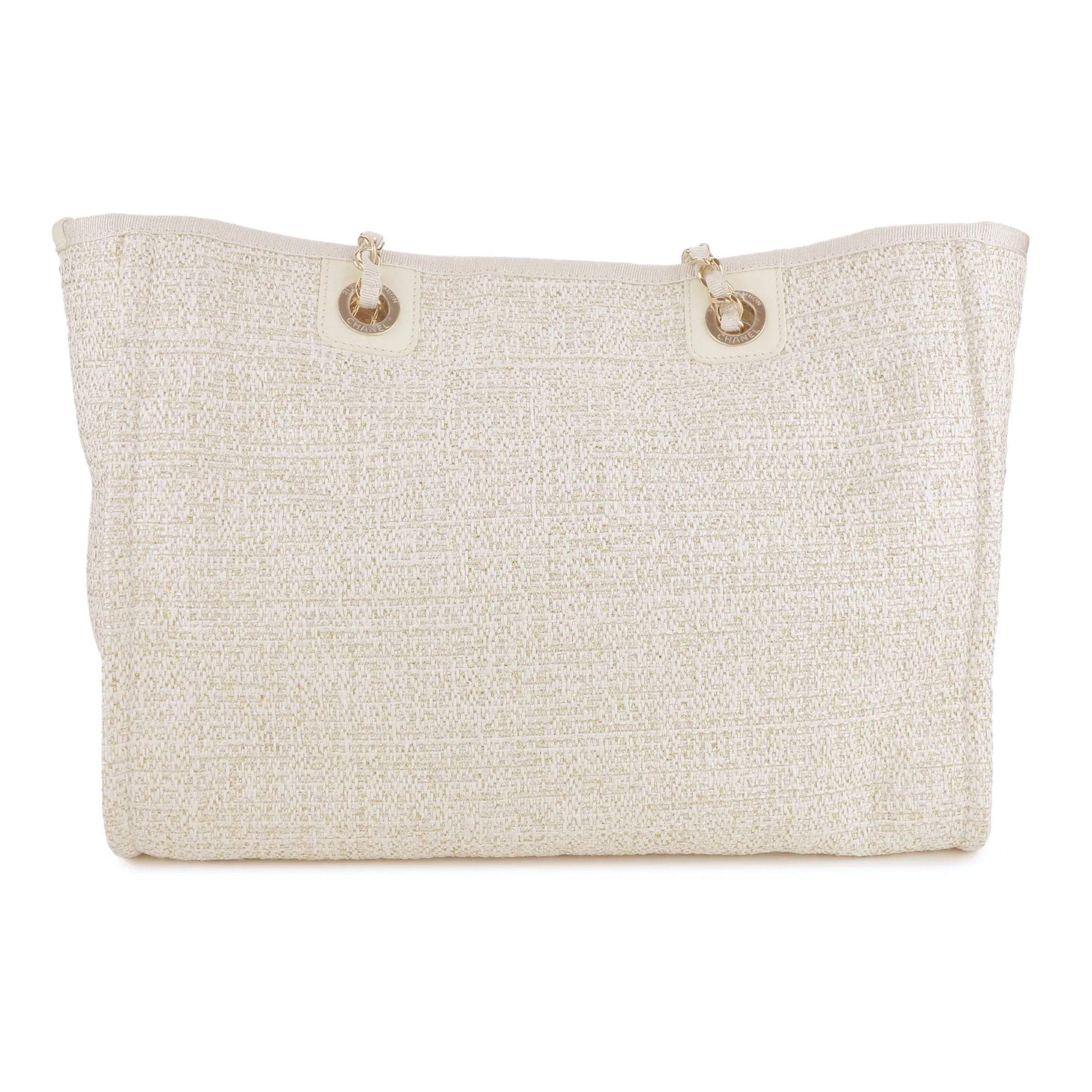 Small Glitter Deauville Tote Bag in Beige Canvas