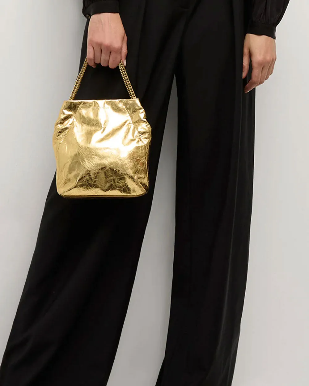 Small Metallic Slouch Shoulder Bag in Antique Gold