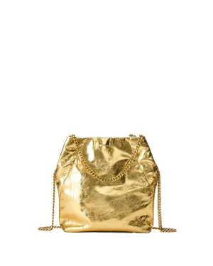 Small Metallic Slouch Shoulder Bag in Antique Gold