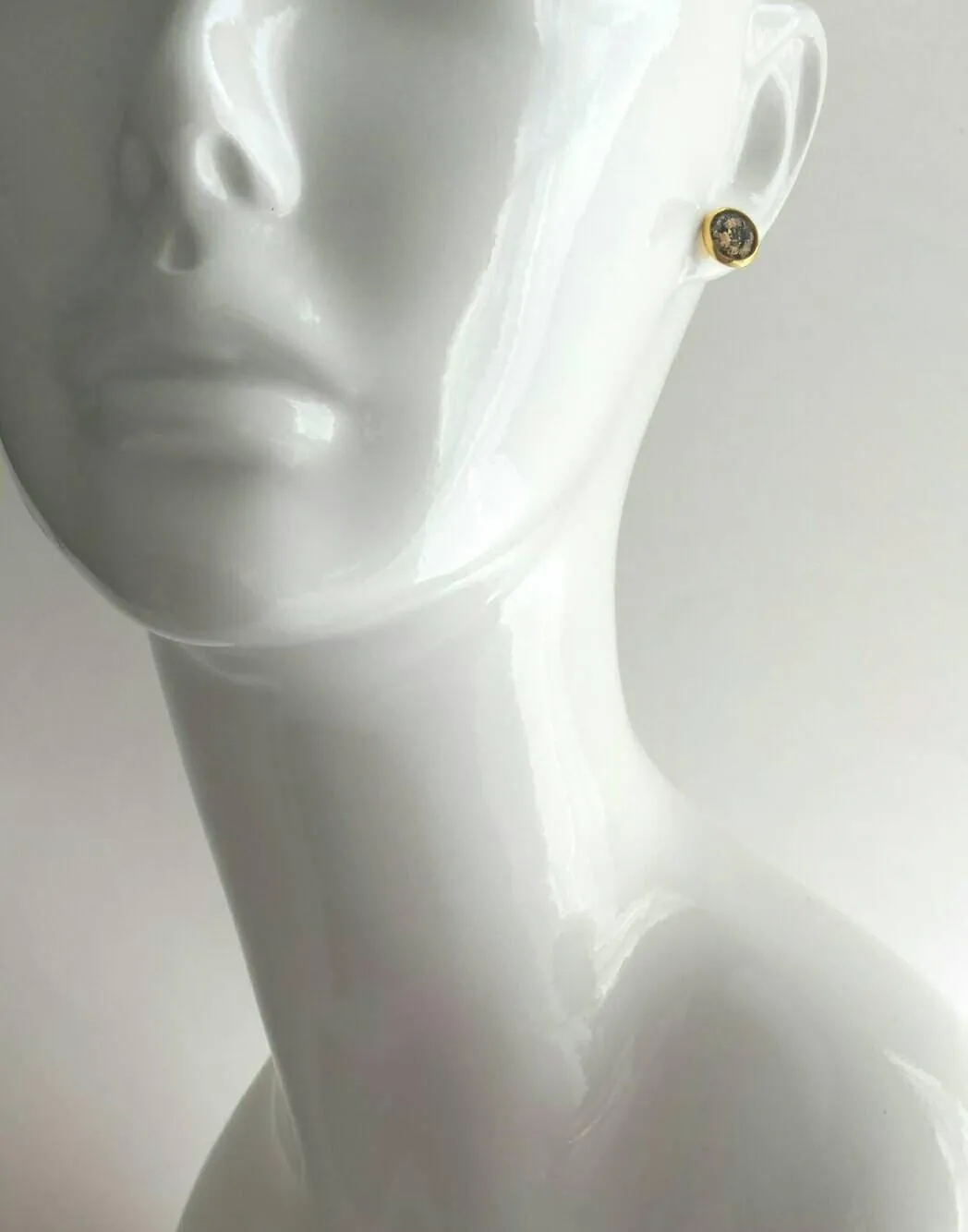 Small Round Purple Earrings, gold stainless steel stud, light purple stud, gold foil studs, little gold leaf studs, pale light purple, lilac