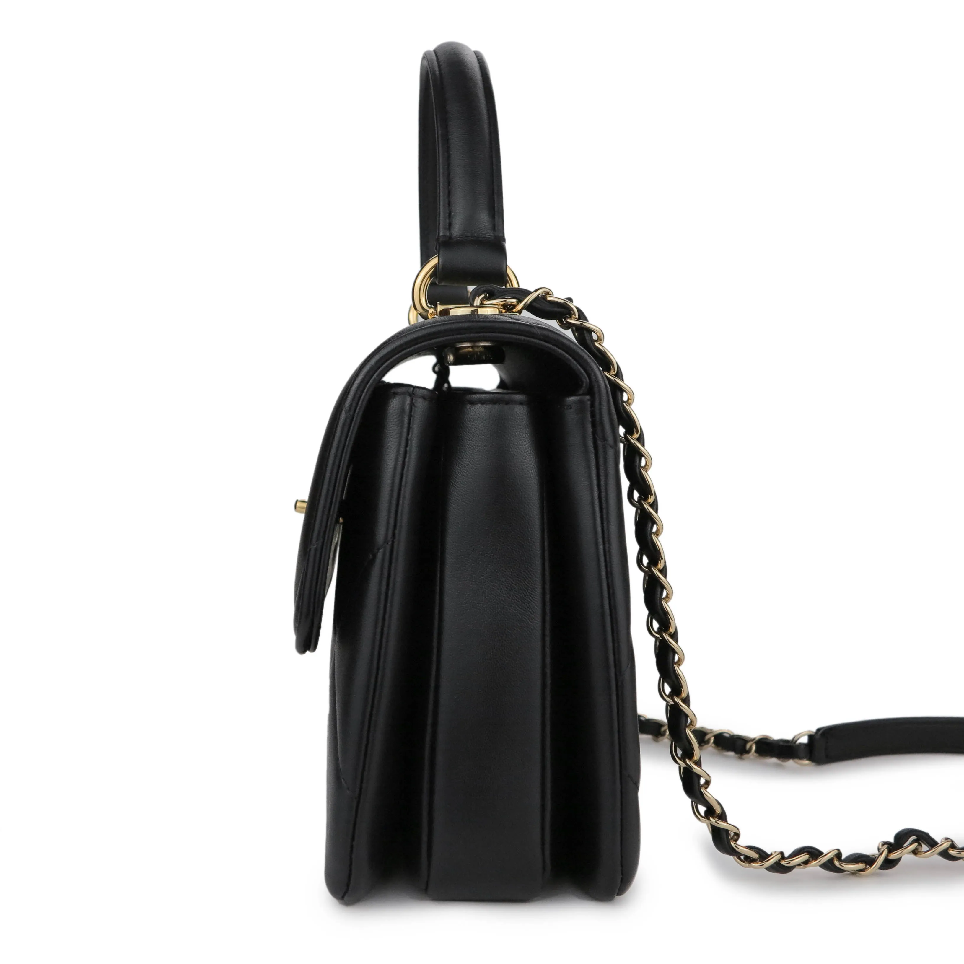 Small Trendy CC Flap Bag with Top Handle in Black Lambskin