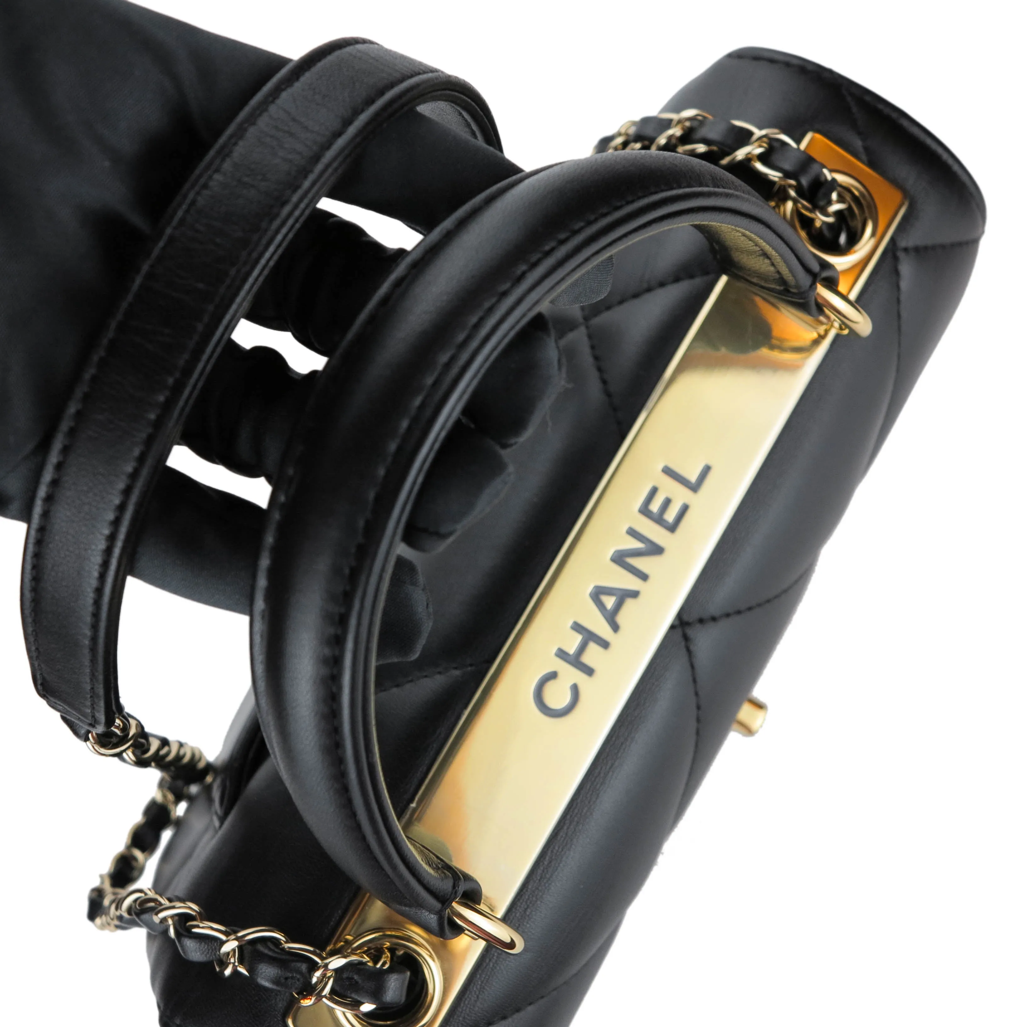 Small Trendy CC Flap Bag with Top Handle in Black Lambskin