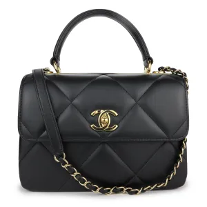Small Trendy CC Flap Bag with Top Handle in Black Lambskin