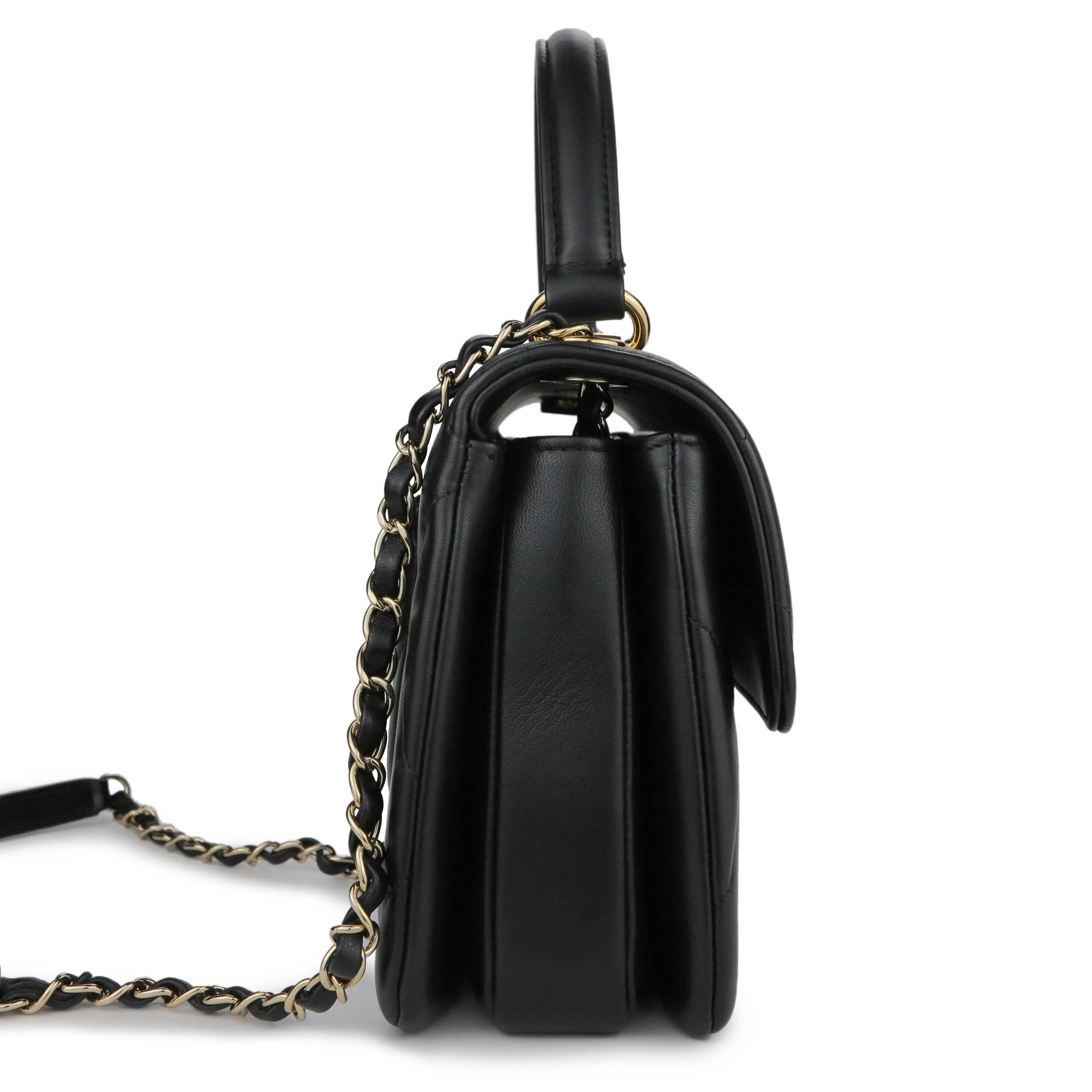 Small Trendy CC Flap Bag with Top Handle in Black Lambskin