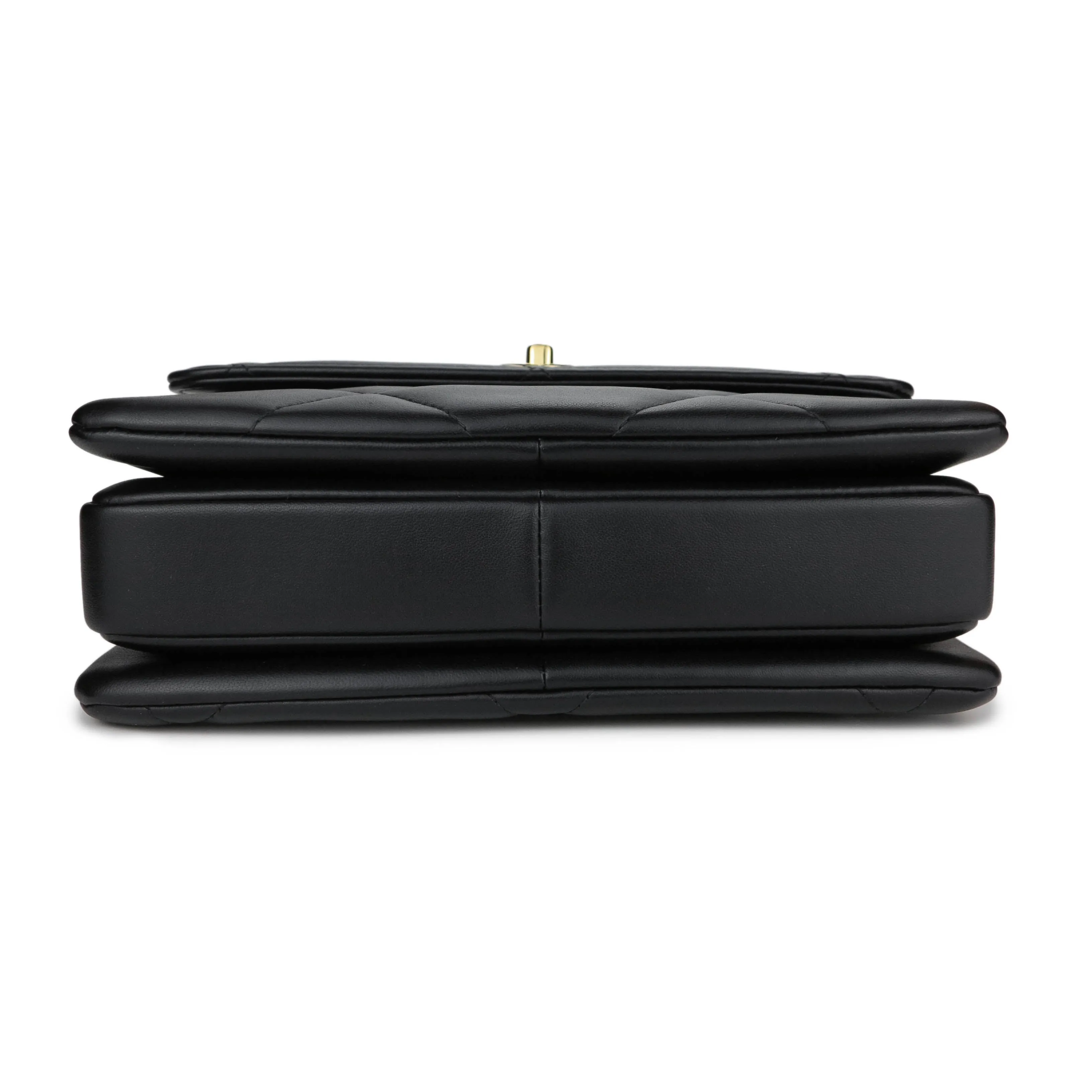 Small Trendy CC Flap Bag with Top Handle in Black Lambskin