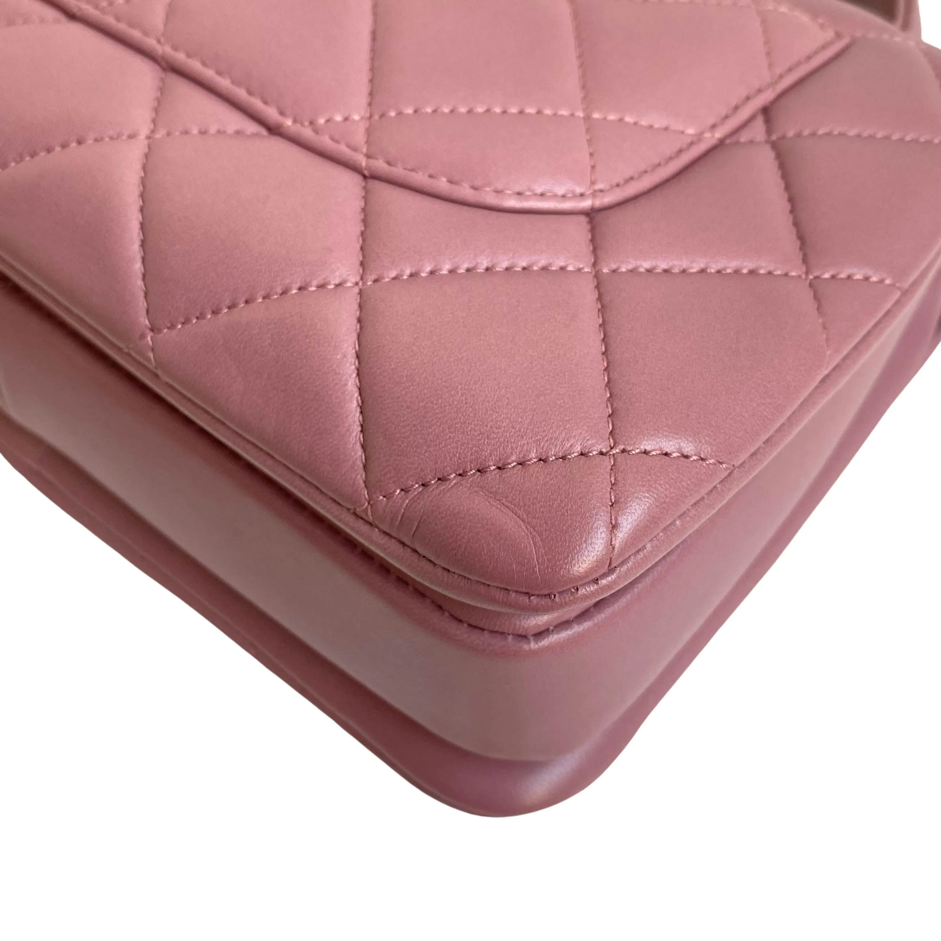 Small Trendy CC Flap Bag with Top Handle in Mauve Pink Lambskin