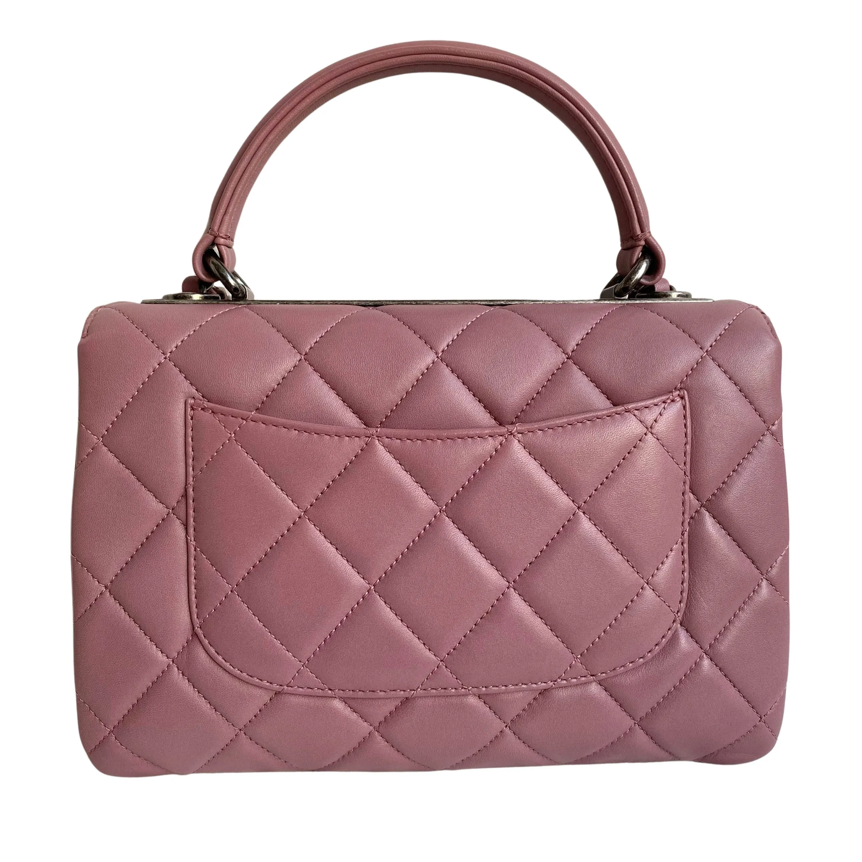Small Trendy CC Flap Bag with Top Handle in Mauve Pink Lambskin