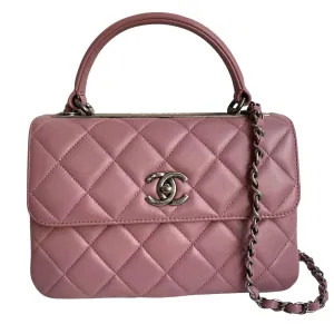Small Trendy CC Flap Bag with Top Handle in Mauve Pink Lambskin