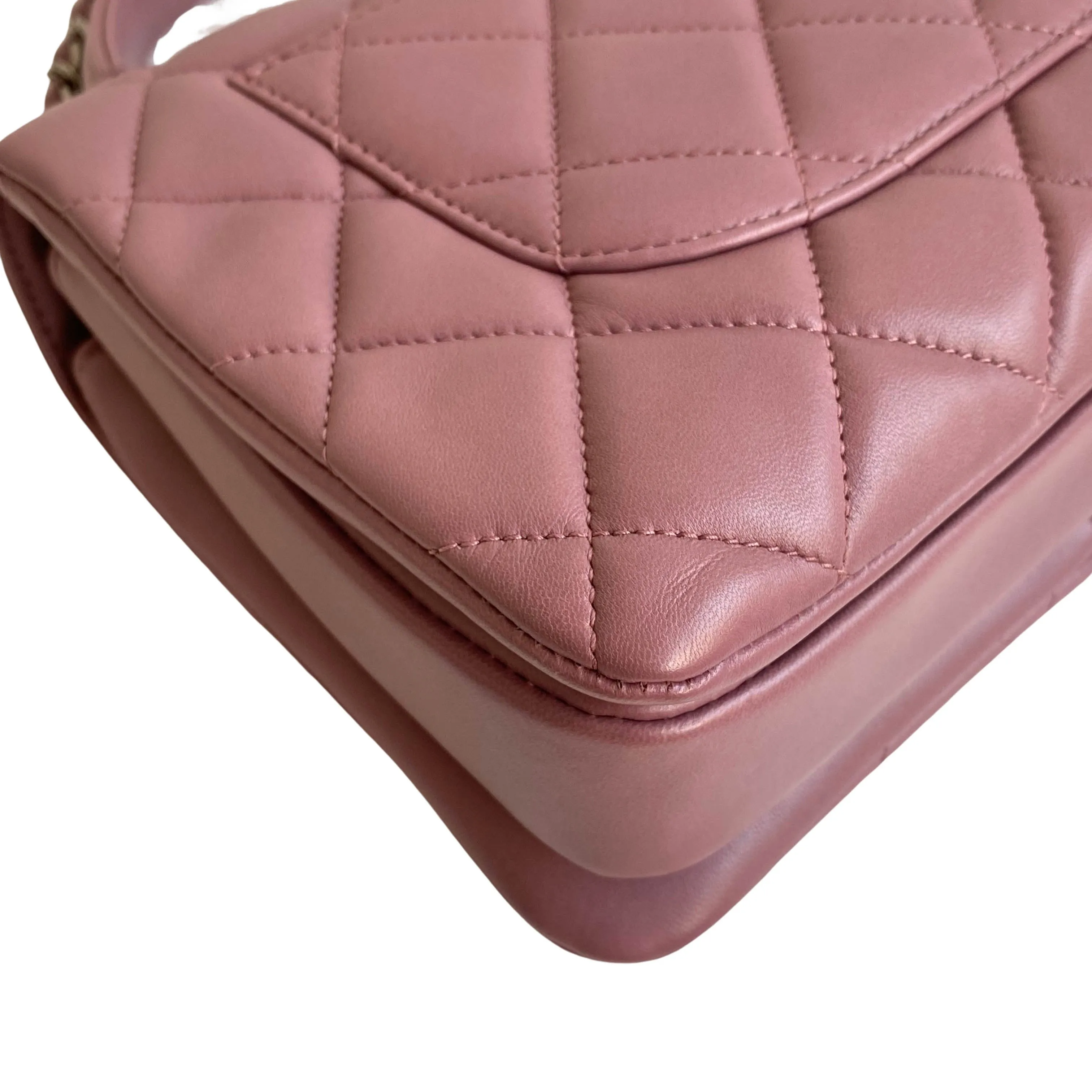 Small Trendy CC Flap Bag with Top Handle in Mauve Pink Lambskin