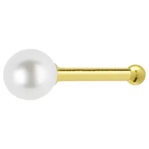 Solid 14KT Yellow Gold 3mm Pearl Nose Bone