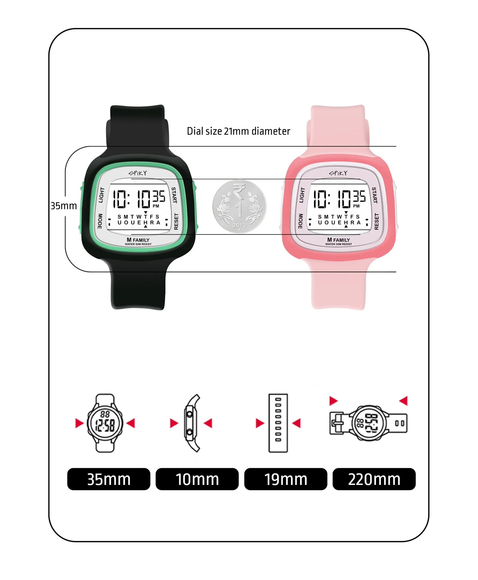 Spiky Unique Square Digital Watch for Kids Combo