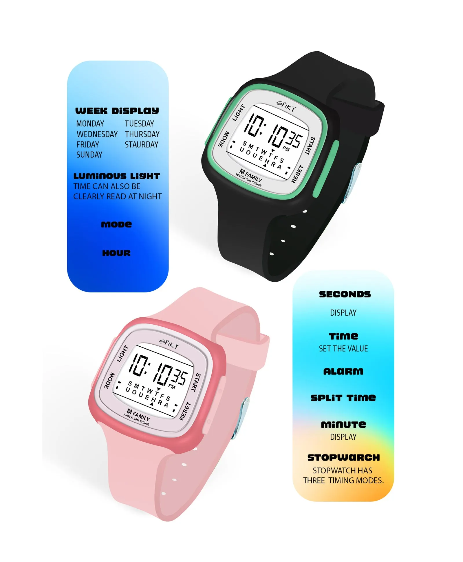 Spiky Unique Square Digital Watch for Kids Combo