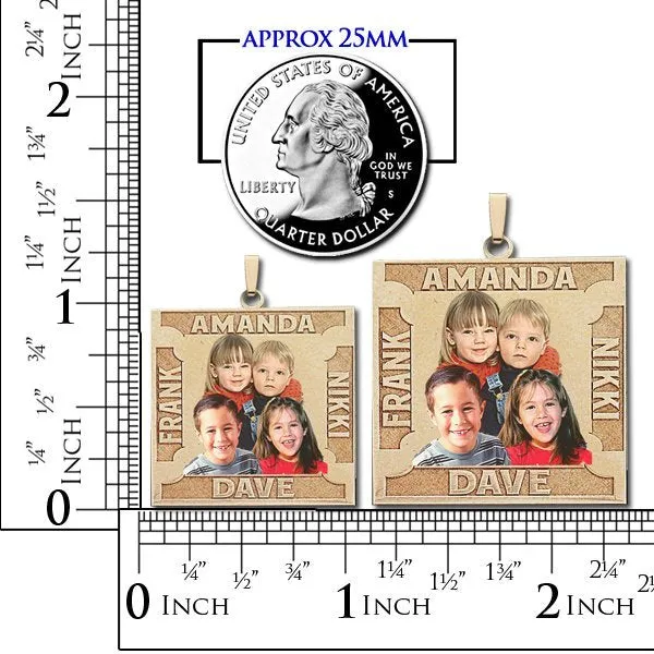 Square Photo Pendant w/ 4 Names Etched Jewelry