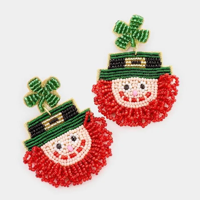 St. Patrick's Day Irish Man Seed Bead Earrings