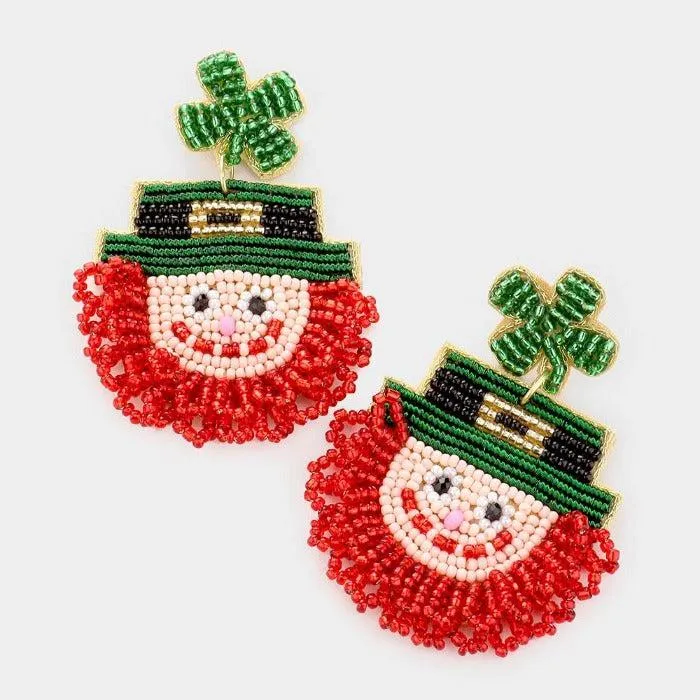St. Patrick's Day Irish Man Seed Bead Earrings