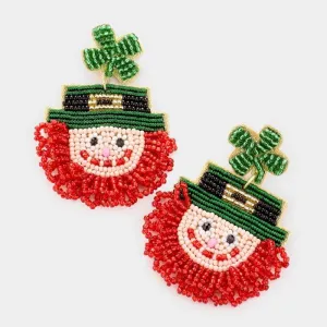 St. Patrick's Day Irish Man Seed Bead Earrings