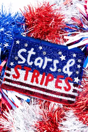 Stars & Stripes Patriotic Seed Bead Coin Purse