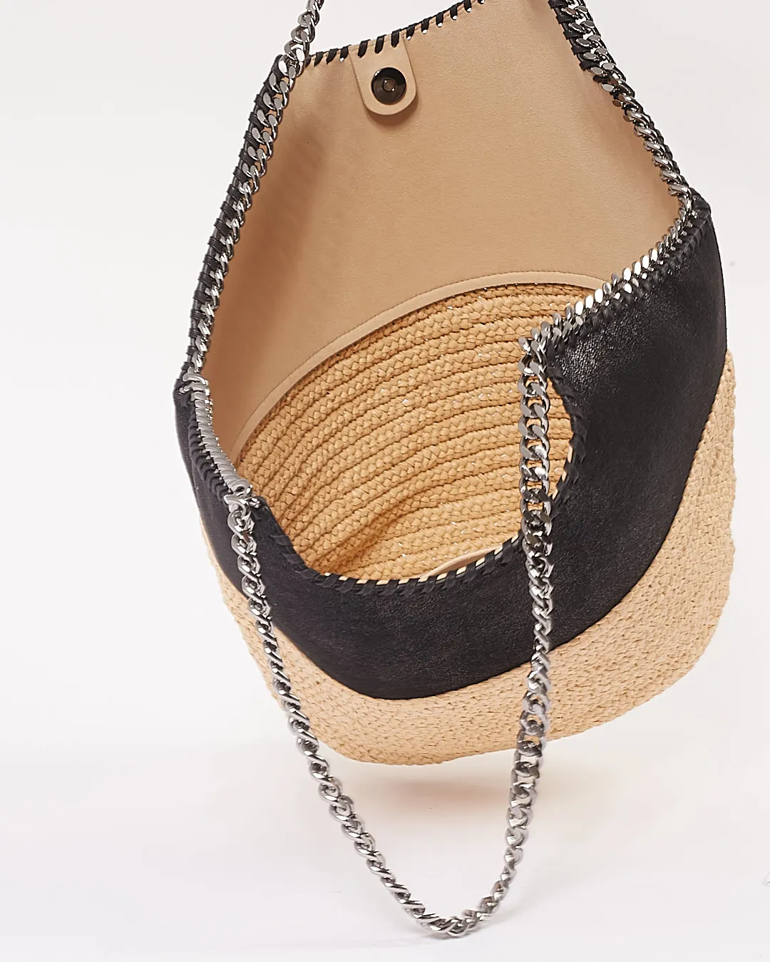 Stella McCartney Black/Beige Vegan Leather & Straw Tote Bag