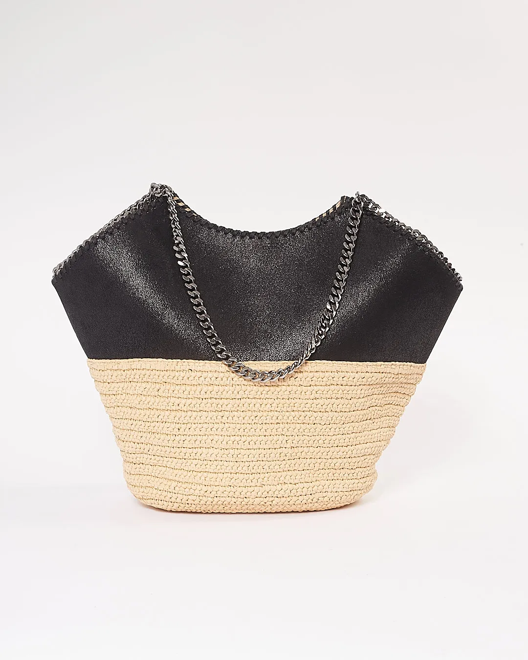 Stella McCartney Black/Beige Vegan Leather & Straw Tote Bag