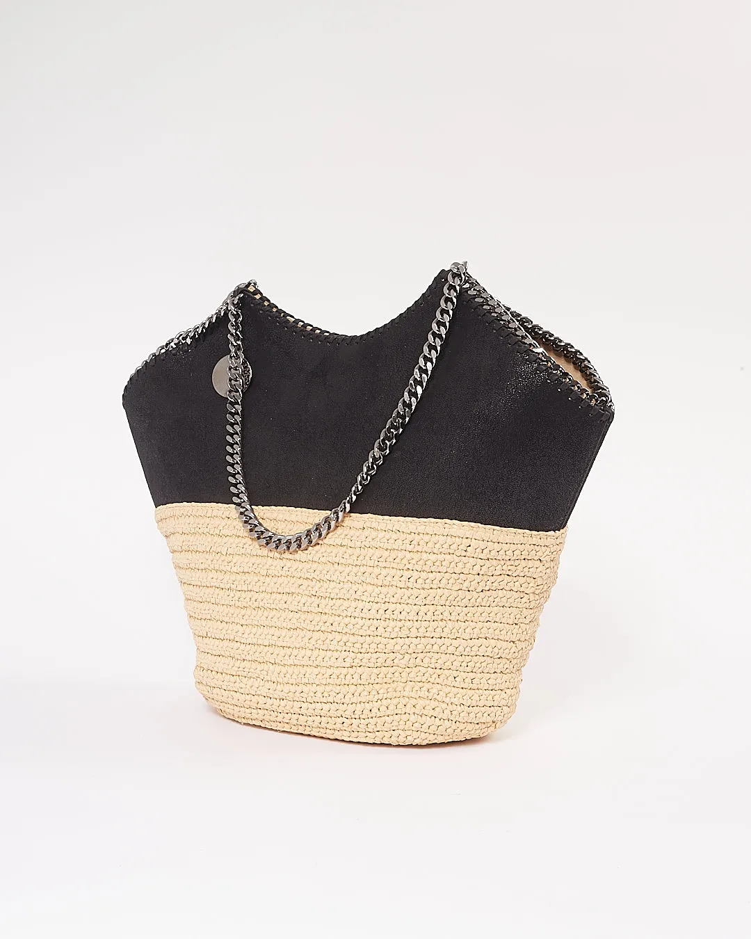 Stella McCartney Black/Beige Vegan Leather & Straw Tote Bag