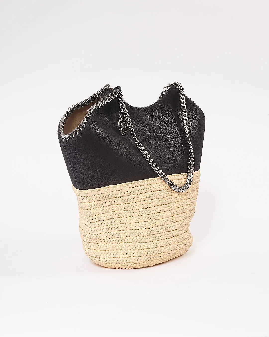 Stella McCartney Black/Beige Vegan Leather & Straw Tote Bag