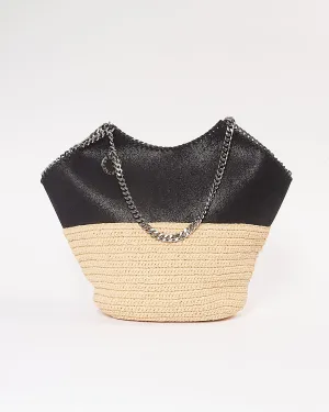 Stella McCartney Black/Beige Vegan Leather & Straw Tote Bag