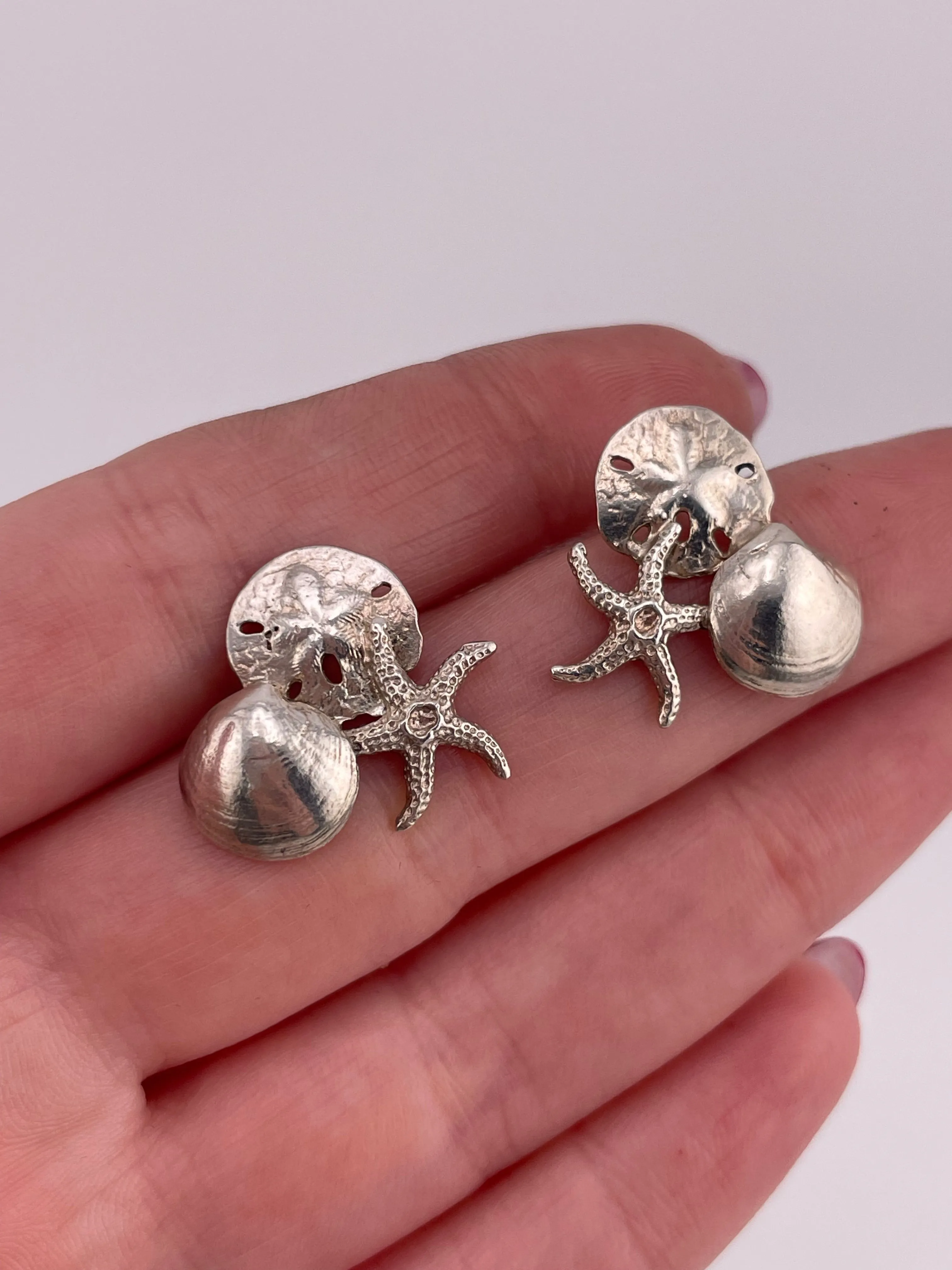sterling silver seashell sand dollar starfish post earrings ***Gold Filled Posts***