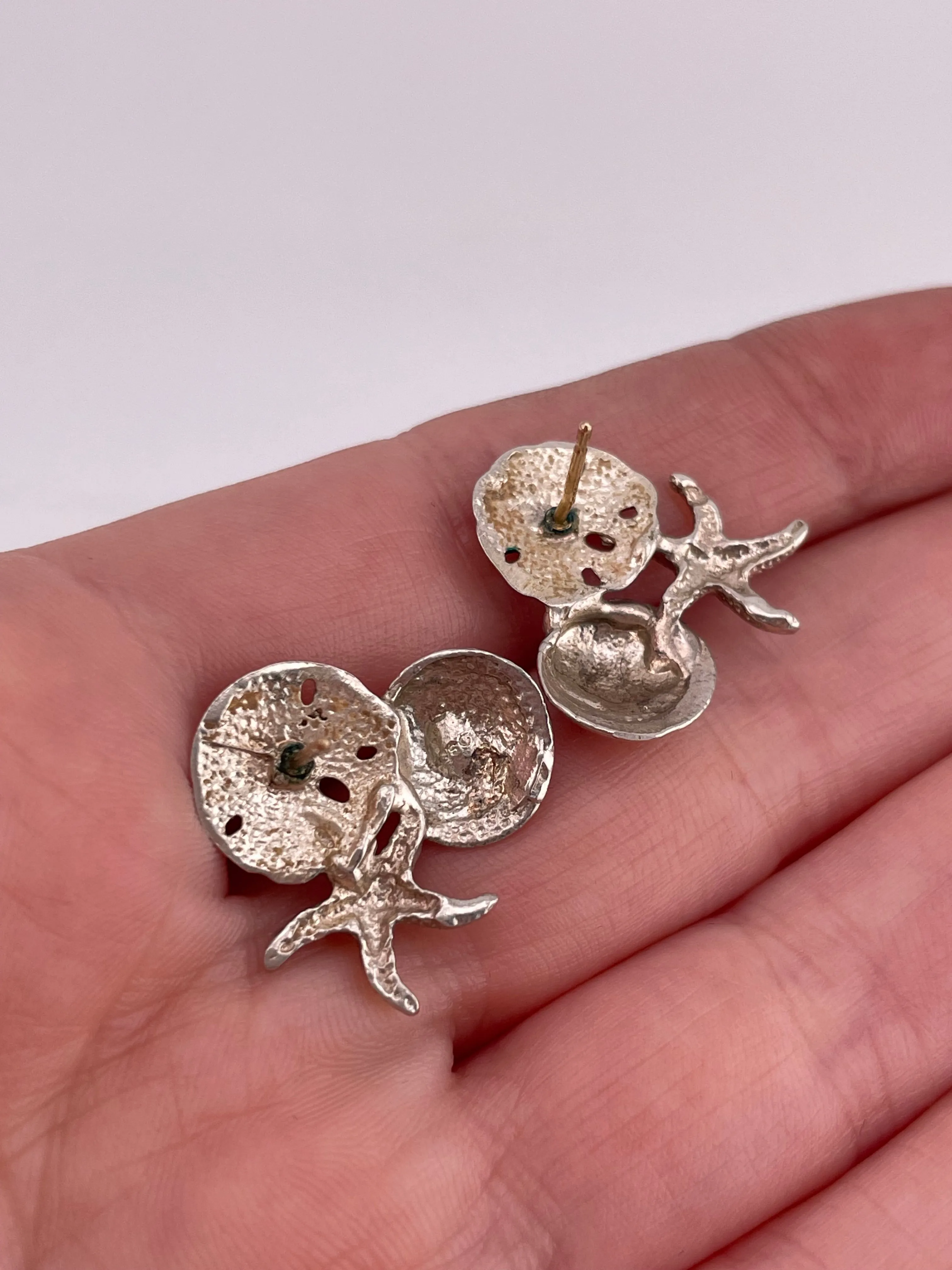 sterling silver seashell sand dollar starfish post earrings ***Gold Filled Posts***