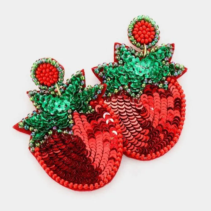 Strawberry Sequin Felt Back Earrings