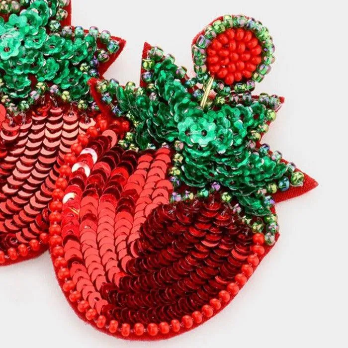 Strawberry Sequin Felt Back Earrings