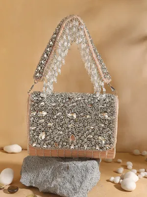 Swisni peach crystal flap bag