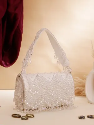 Swisni white crystal big flap clutch bag