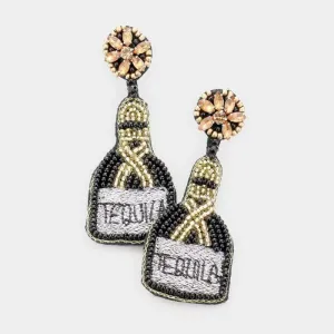 TEQUILA Bottle Black Seed Bead Earrings