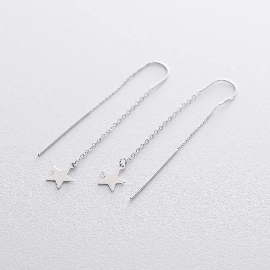 Threader Earrings with Star Charm 925 Silver Jewelry