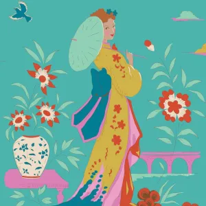 Tilda Bloomsville Fabric | Garden Vista | Turquoise